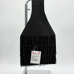 Lanviet Black Beaded Velvet Evening Bag NWT